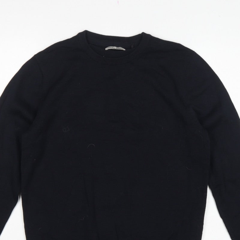 Jack & Jones Men’s Black Size S Crew Neck Cotton Knit Pullover Jumper
