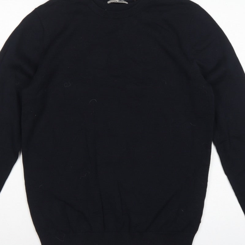 Jack & Jones Men’s Black Size S Crew Neck Cotton Knit Pullover Jumper