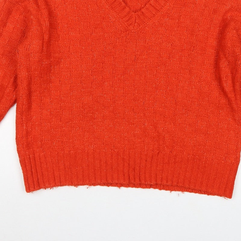 Marks & Spencer Women's Orange Large V-Neck Geometric Knit Jumper