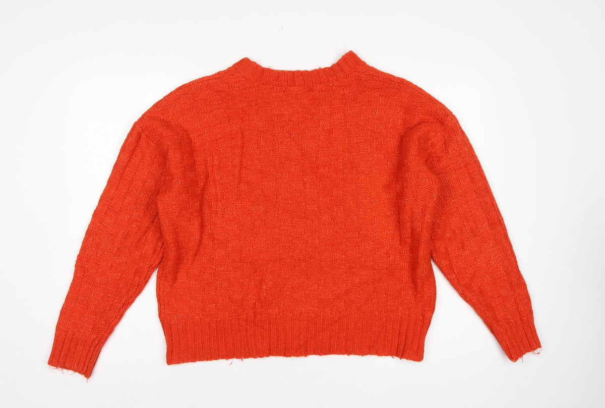 Marks & Spencer Women's Orange Large V-Neck Geometric Knit Jumper