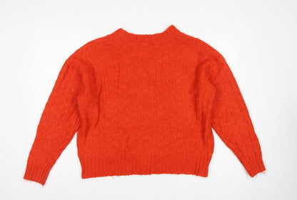 Marks & Spencer Women's Orange Large V-Neck Geometric Knit Jumper