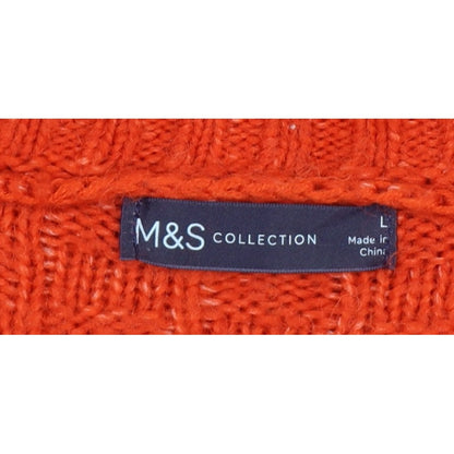 Marks & Spencer Women's Orange Large V-Neck Geometric Knit Jumper