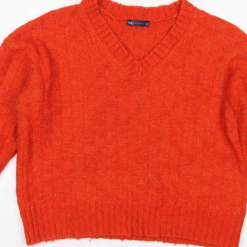 Marks & Spencer Women's Orange Large V-Neck Geometric Knit Jumper