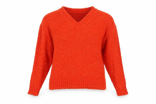 Marks & Spencer Women's Orange Large V-Neck Geometric Knit Jumper
