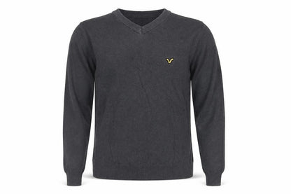 Voi Jeans Men's Grey Cotton V-Neck Logo Pullover Jumper Size M