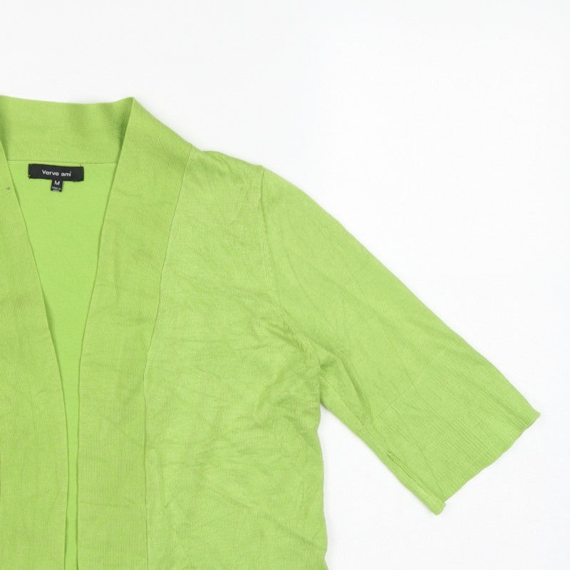 Verve Ami Women Green M Open Tight-Knit Cardigan Bell 3/4 Sleeve