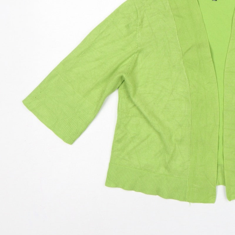Verve Ami Women Green M Open Tight-Knit Cardigan Bell 3/4 Sleeve