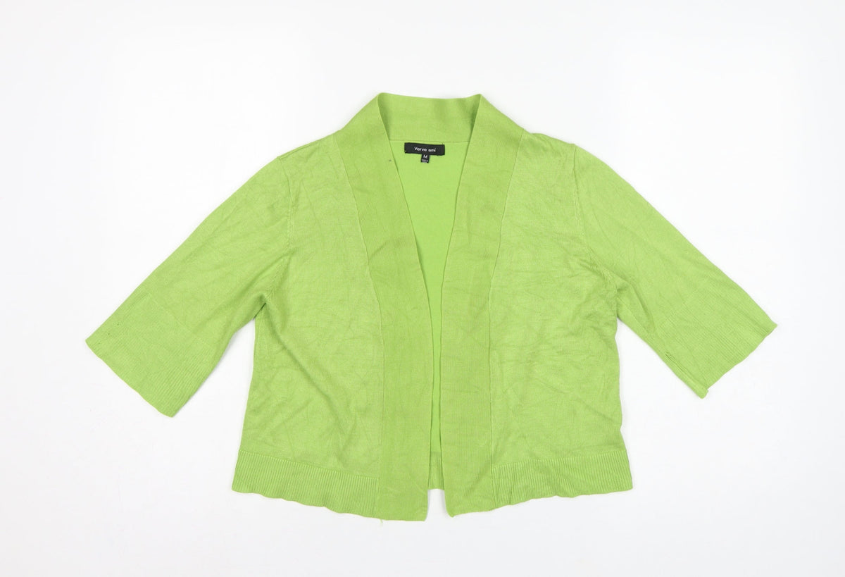 Verve Ami Women Green M Open Tight-Knit Cardigan Bell 3/4 Sleeve