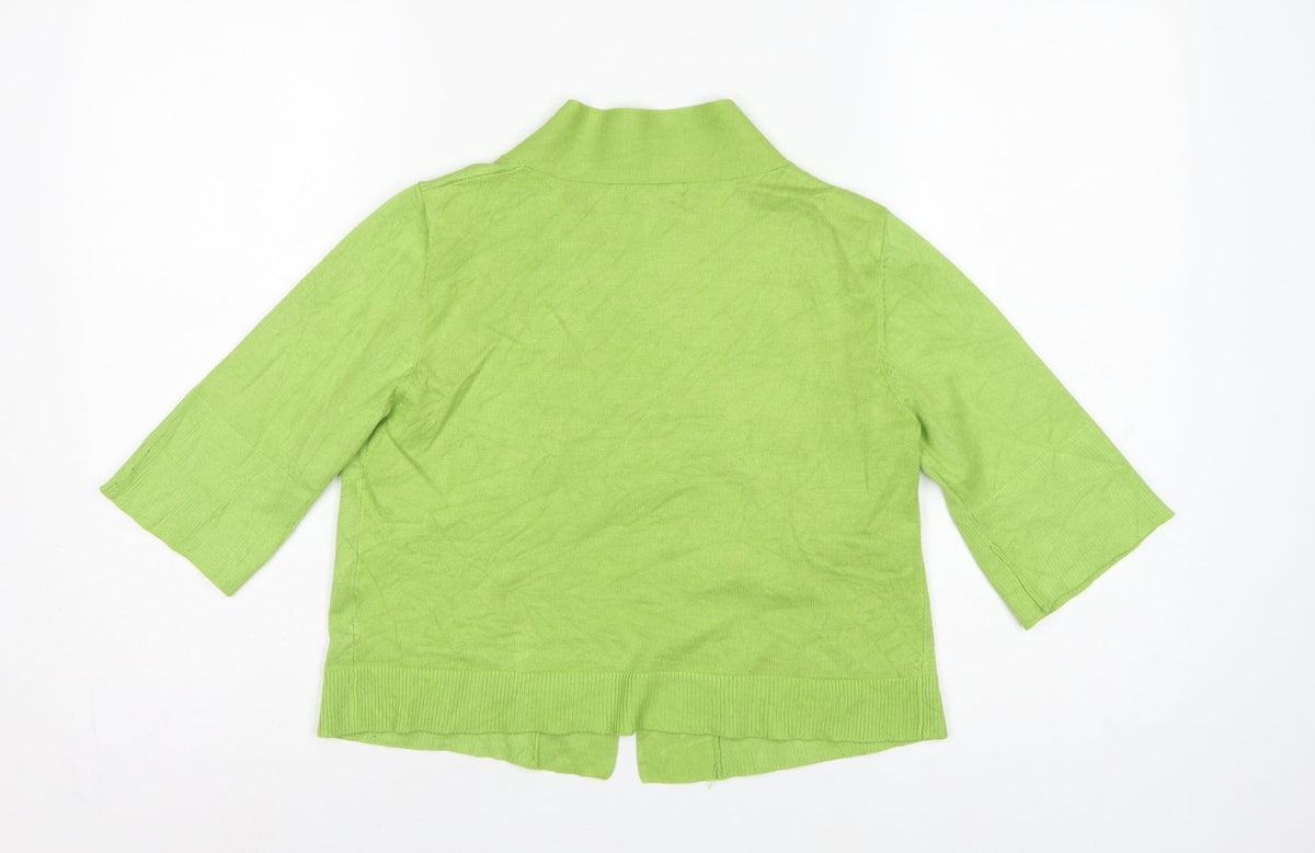 Verve Ami Women Green M Open Tight-Knit Cardigan Bell 3/4 Sleeve