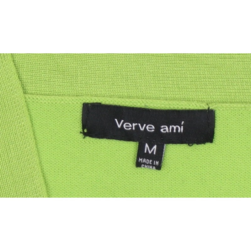 Verve Ami Women Green M Open Tight-Knit Cardigan Bell 3/4 Sleeve
