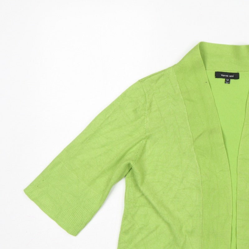 Verve Ami Women Green M Open Tight-Knit Cardigan Bell 3/4 Sleeve
