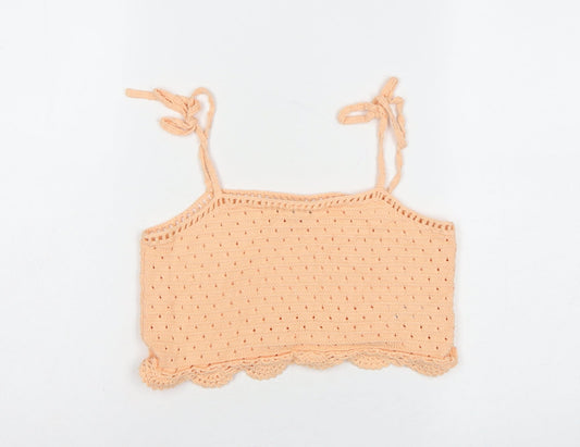 ASOS Women Orange UK 6 Cotton Knit Tie Strap Cropped Camisole Top
