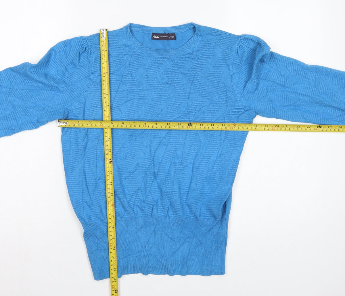 Marks & Spencer Women Blue M Crew Neck Balloon Sleeve Knit Jumper