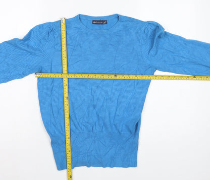 Marks & Spencer Women Blue M Crew Neck Balloon Sleeve Knit Jumper