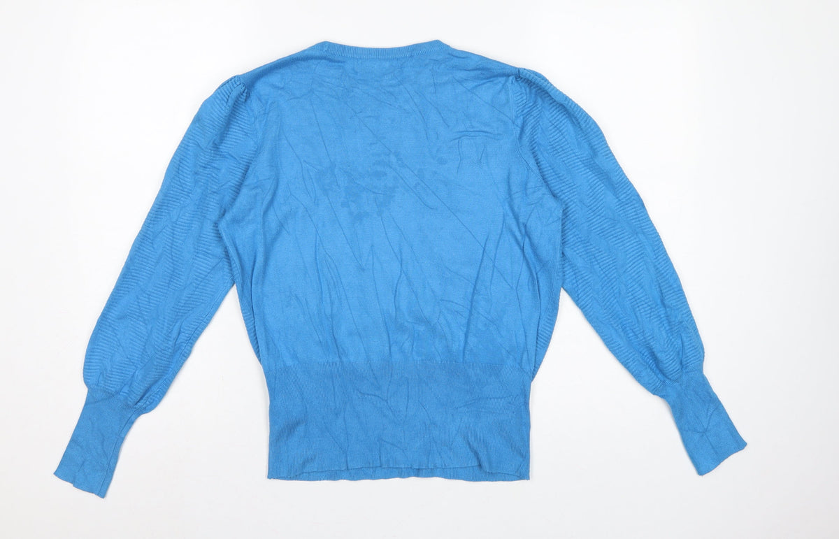 Marks & Spencer Women Blue M Crew Neck Balloon Sleeve Knit Jumper