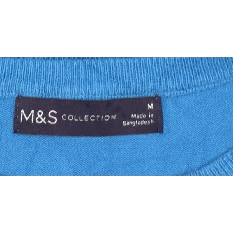 Marks & Spencer Women Blue M Crew Neck Balloon Sleeve Knit Jumper