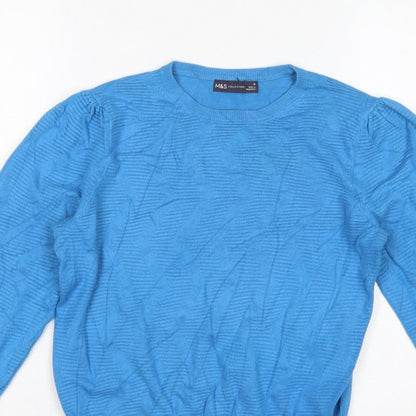 Marks & Spencer Women Blue M Crew Neck Balloon Sleeve Knit Jumper