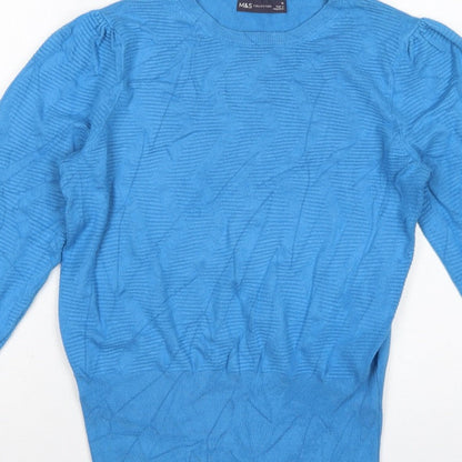 Marks & Spencer Women Blue M Crew Neck Balloon Sleeve Knit Jumper