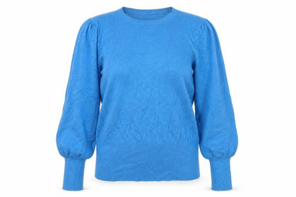 Marks & Spencer Women Blue M Crew Neck Balloon Sleeve Knit Jumper