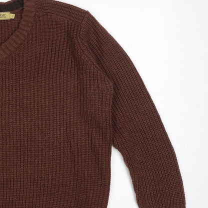 P.G. Field Men’s Brown L V-Neck Chunky Knit Acrylic Pullover Jumper