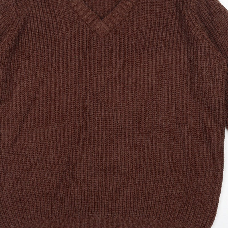 P.G. Field Men’s Brown L V-Neck Chunky Knit Acrylic Pullover Jumper