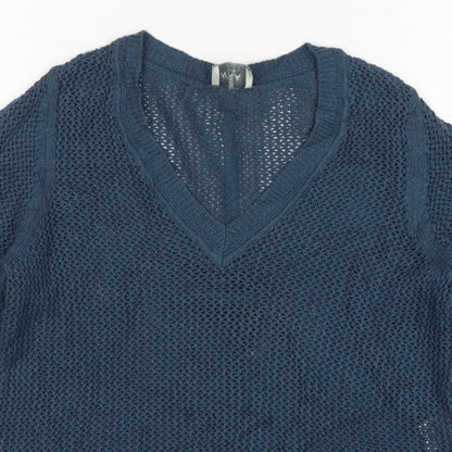 WRAP London Women’s Blue UK 10 Organic Cotton V-Neck Knit Jumper