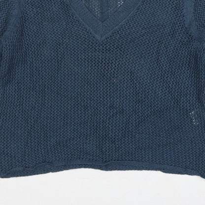 WRAP London Women’s Blue UK 10 Organic Cotton V-Neck Knit Jumper