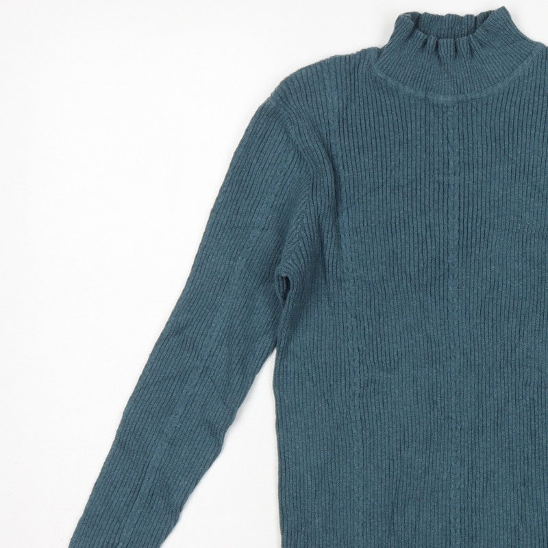 FatFace Women Green Rib Knit Roll Neck Pullover Jumper UK 12