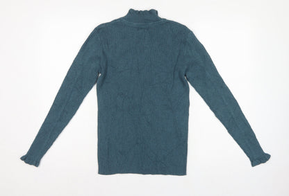 FatFace Women Green Rib Knit Roll Neck Pullover Jumper UK 12