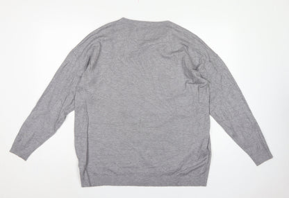 Frank Usher Women Grey XL Attitude Rhinestone Knit Pullover Jumper