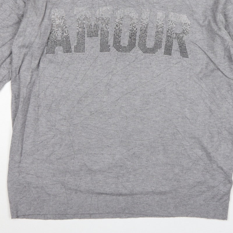 Frank Usher Women Grey XL Attitude Rhinestone Knit Pullover Jumper