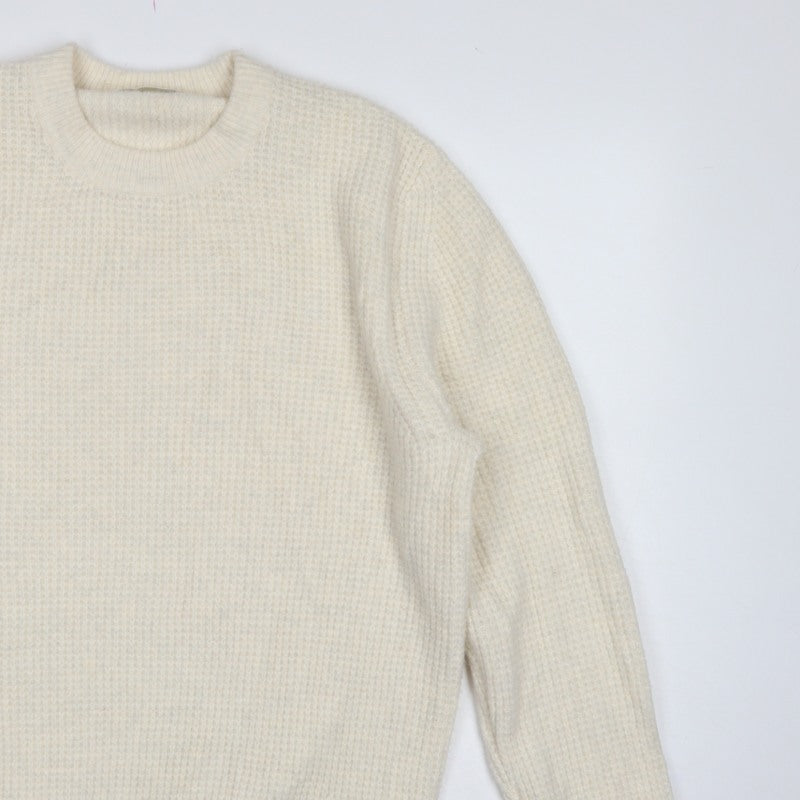 Zara Women Ivory S Waffle Knit Crew Neck Wool Blend Pullover Jumper