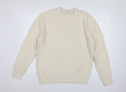 Zara Women Ivory S Waffle Knit Crew Neck Wool Blend Pullover Jumper