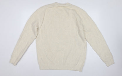 Zara Women Ivory S Waffle Knit Crew Neck Wool Blend Pullover Jumper