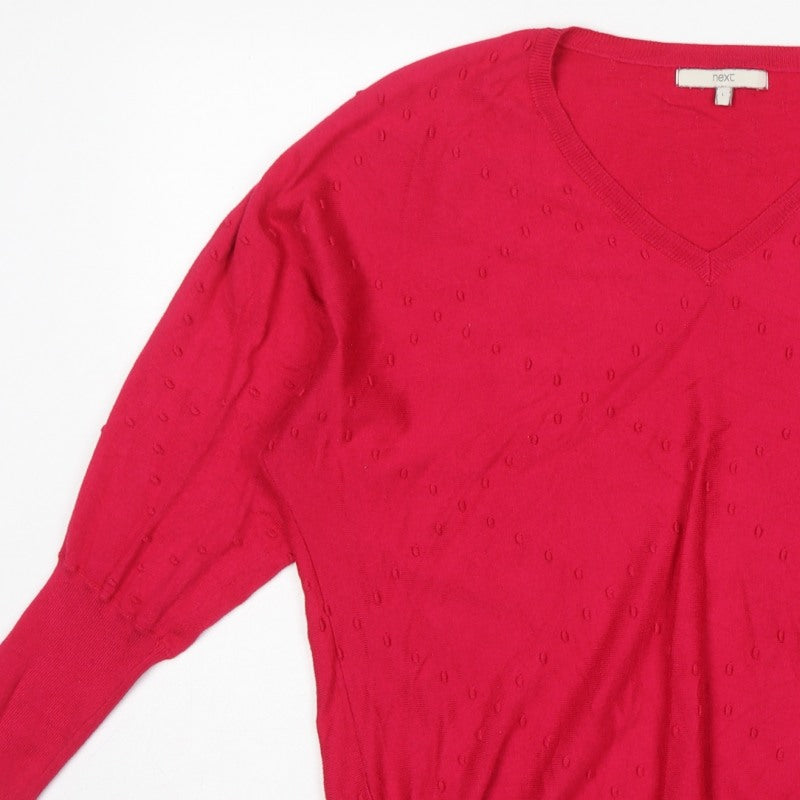 Next Women Pink V-Neck Textured Knit Jumper Size 16 L Balloon Sleeves