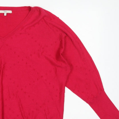 Next Women Pink V-Neck Textured Knit Jumper Size 16 L Balloon Sleeves
