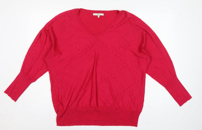 Next Women Pink V-Neck Textured Knit Jumper Size 16 L Balloon Sleeves