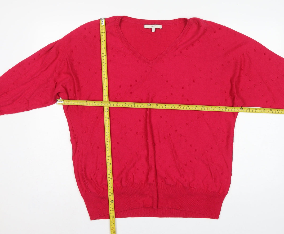 Next Women Pink V-Neck Textured Knit Jumper Size 16 L Balloon Sleeves