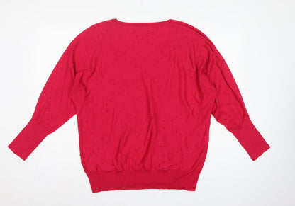 Next Women Pink V-Neck Textured Knit Jumper Size 16 L Balloon Sleeves