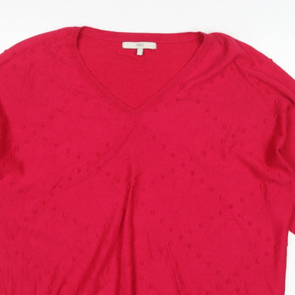 Next Women Pink V-Neck Textured Knit Jumper Size 16 L Balloon Sleeves