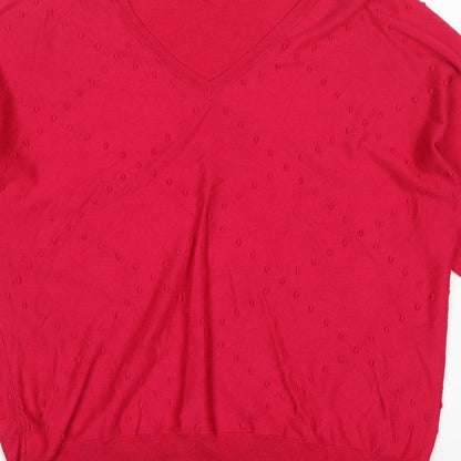 Next Women Pink V-Neck Textured Knit Jumper Size 16 L Balloon Sleeves