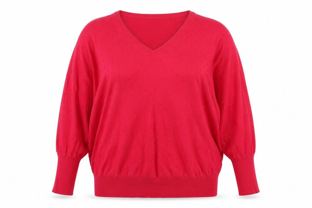 Next Women Pink V-Neck Textured Knit Jumper Size 16 L Balloon Sleeves