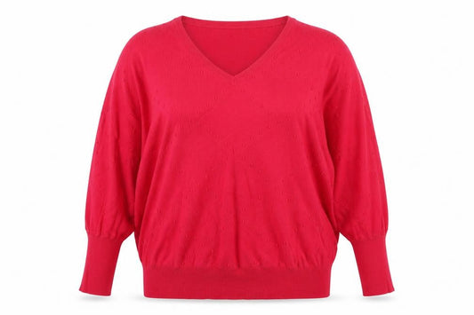 Next Women Pink V-Neck Textured Knit Jumper Size 16 L Balloon Sleeves