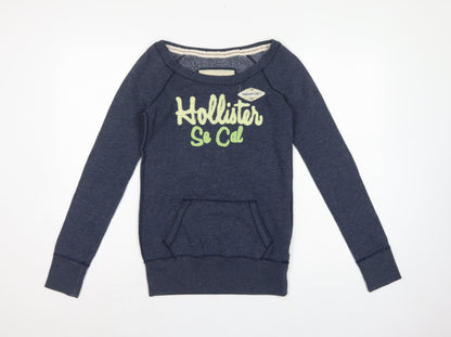 Hollister Women’s Blue XS Graphic Logo Pullover Sweatshirt Pocket