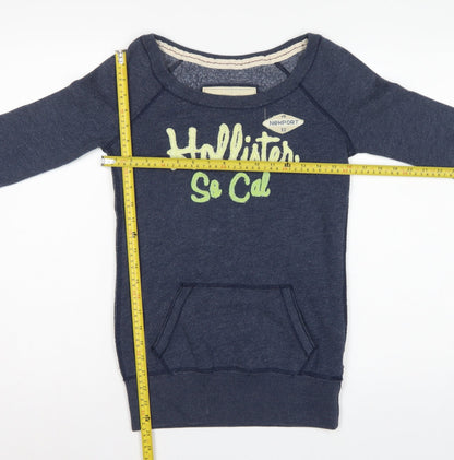 Hollister Women’s Blue XS Graphic Logo Pullover Sweatshirt Pocket