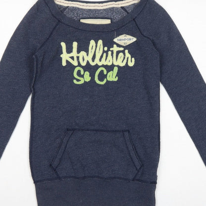 Hollister Women’s Blue XS Graphic Logo Pullover Sweatshirt Pocket