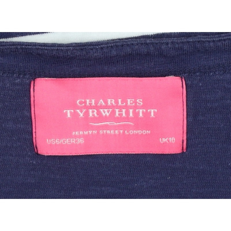 Charles Tyrwhitt Women’s Blue UK 10 Striped Jersey 3/4 Sleeve T-Shirt