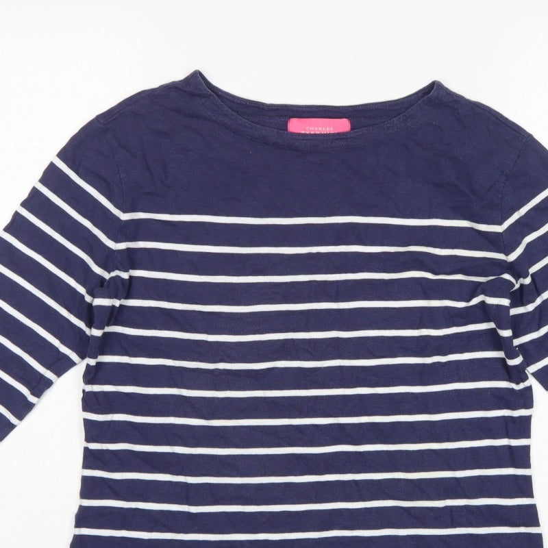 Charles Tyrwhitt Women’s Blue UK 10 Striped Jersey 3/4 Sleeve T-Shirt