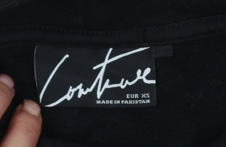 Couture Women’s Black XS Pullover Hoodie Embroidered Logo Pockets