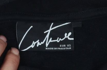Couture Women’s Black XS Pullover Hoodie Embroidered Logo Pockets